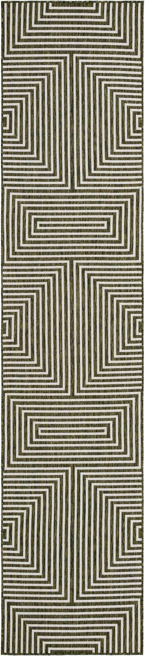 Green 2' 7 x 12' Outdoor Modern Runner Area Rug Weather Resistant for Patio, Deck, Terrace, Balcony, Porch 100% Polypropylene Modern Outside Carpet for Sale at Rug Engine