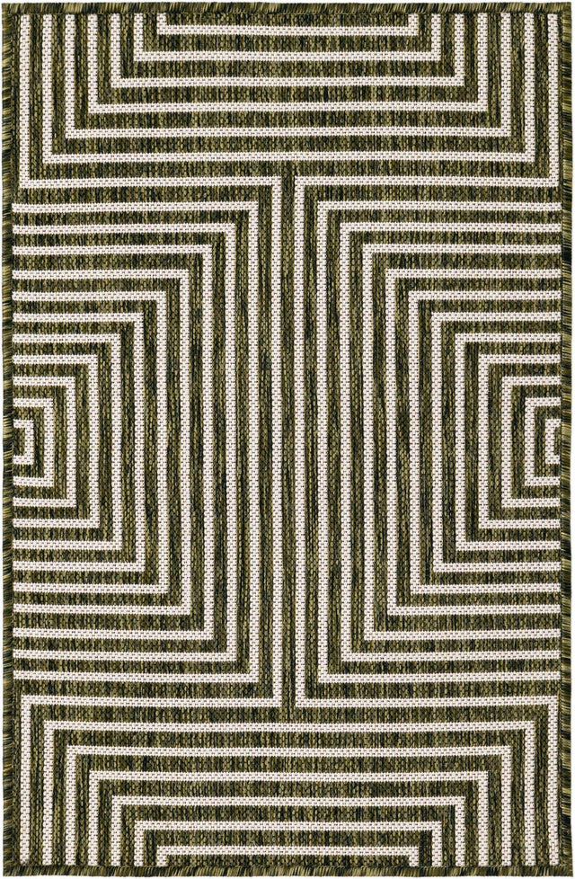 Green 2' x 3' 1 Outdoor Modern Rectangle Area Rug Weather Resistant for Patio, Deck, Terrace, Balcony, Porch 100% Polypropylene Modern Outside Carpet for Sale at Rug Engine