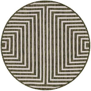 Green 3' 1 x 3' 1 Outdoor Modern Round Area Rug Weather Resistant for Patio, Deck, Terrace, Balcony, Porch 100% Polypropylene Modern Outside Carpet for Sale at Rug Engine