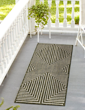 Green 2' 7 x 12' Outdoor Modern Runner Area Rug Weather Resistant for Patio, Deck, Terrace, Balcony, Porch 100% Polypropylene Modern Outside Carpet for Sale at Rug Engine