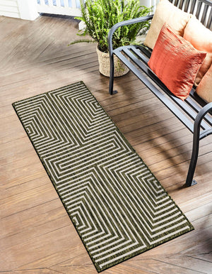 Green 2' x 6' 1 Outdoor Modern Runner Area Rug Weather Resistant for Patio, Deck, Terrace, Balcony, Porch 100% Polypropylene Modern Outside Carpet for Sale at Rug Engine