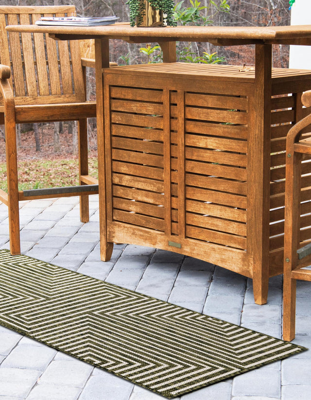 Green 2' x 6' 1 Outdoor Modern Runner Area Rug Weather Resistant for Patio, Deck, Terrace, Balcony, Porch 100% Polypropylene Modern Outside Carpet for Sale at Rug Engine