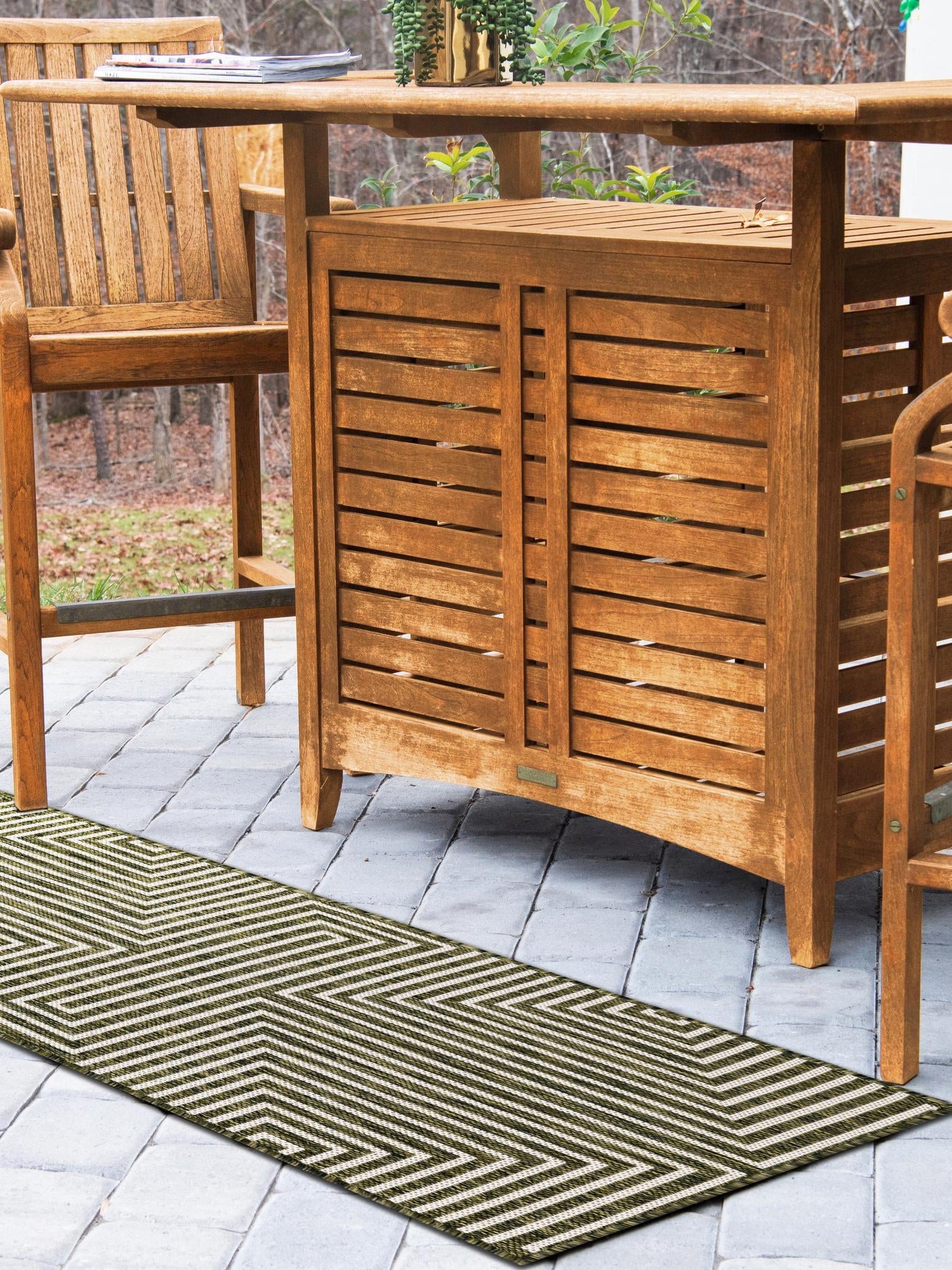 Green 2' x 8' Outdoor Modern Runner Area Rug Weather Resistant for Patio, Deck, Terrace, Balcony, Porch 100% Polypropylene Modern Outside Carpet for Sale at Rug Engine