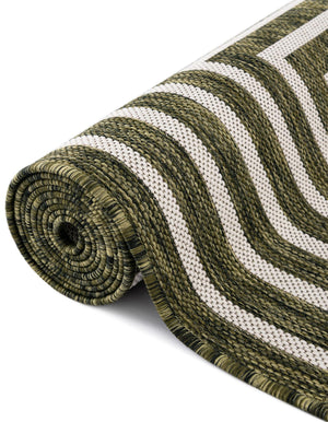 Green 2' x 8' Outdoor Modern Runner Area Rug Weather Resistant for Patio, Deck, Terrace, Balcony, Porch 100% Polypropylene Modern Outside Carpet for Sale at Rug Engine