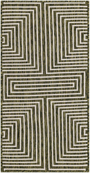 Green 2' x 4' 1 Outdoor Modern Runner Area Rug Weather Resistant for Patio, Deck, Terrace, Balcony, Porch 100% Polypropylene Modern Outside Carpet for Sale at Rug Engine