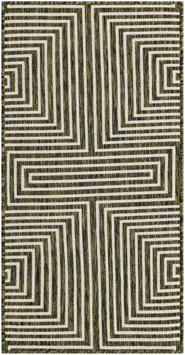 Green 2' x 4' 1 Outdoor Modern Runner Area Rug Weather Resistant for Patio, Deck, Terrace, Balcony, Porch 100% Polypropylene Modern Outside Carpet for Sale at Rug Engine