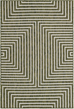 Green 4' 1 x 6' 1 Outdoor Modern Rectangle Area Rug Weather Resistant for Patio, Deck, Terrace, Balcony, Porch 100% Polypropylene Modern Outside Carpet for Sale at Rug Engine