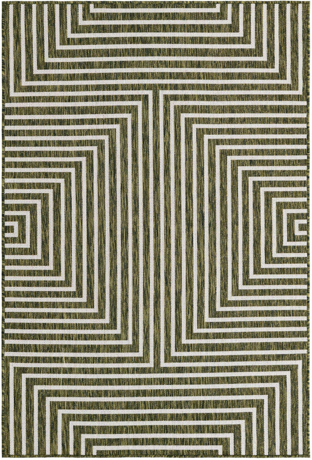 Green 4' 1 x 6' 1 Outdoor Modern Rectangle Area Rug Weather Resistant for Patio, Deck, Terrace, Balcony, Porch 100% Polypropylene Modern Outside Carpet for Sale at Rug Engine