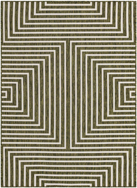 Green 5' 3 x 7' 1 Outdoor Modern Rectangle Area Rug Weather Resistant for Patio, Deck, Terrace, Balcony, Porch