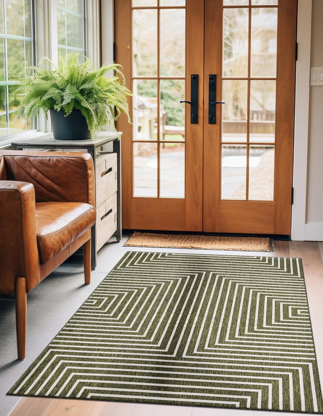 Green 6' 1 x 9' Outdoor Modern Rectangle Area Rug Weather Resistant for Patio, Deck, Terrace, Balcony, Porch 100% Polypropylene Modern Outside Carpet for Sale at Rug Engine