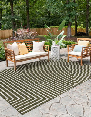 Green 7' 10 x 10' Outdoor Modern Rectangle Area Rug Weather Resistant for Patio, Deck, Terrace, Balcony, Porch 100% Polypropylene Modern Outside Carpet for Sale at Rug Engine