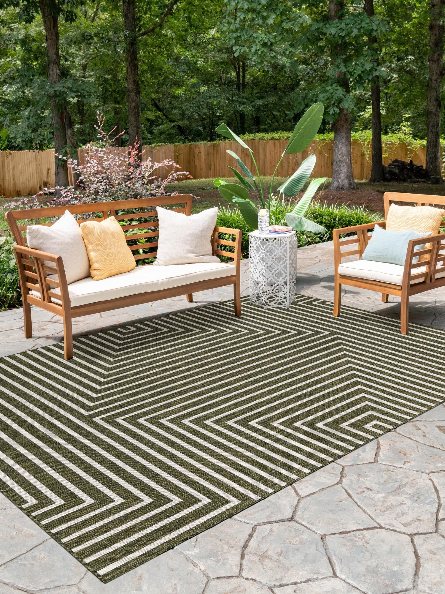 Green 9' x 12' Outdoor Modern Rectangle Area Rug Weather Resistant for Patio, Deck, Terrace, Balcony, Porch 100% Polypropylene Modern Outside Carpet for Sale at Rug Engine