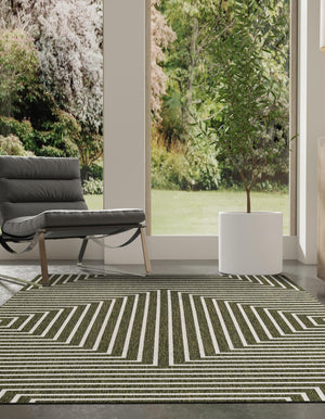 Green 7' 10 x 10' Outdoor Modern Rectangle Area Rug Weather Resistant for Patio, Deck, Terrace, Balcony, Porch 100% Polypropylene Modern Outside Carpet for Sale at Rug Engine