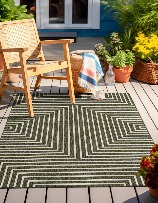 Green 6' 1 x 9' Outdoor Modern Rectangle Area Rug Weather Resistant for Patio, Deck, Terrace, Balcony, Porch 100% Polypropylene Modern Outside Carpet for Sale at Rug Engine