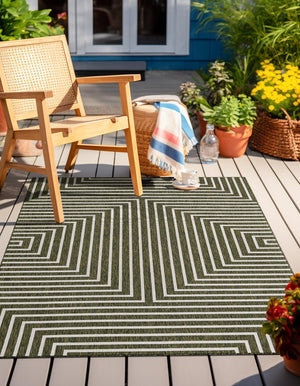 Green 4' 1 x 6' 1 Outdoor Modern Rectangle Area Rug Weather Resistant for Patio, Deck, Terrace, Balcony, Porch 100% Polypropylene Modern Outside Carpet for Sale at Rug Engine
