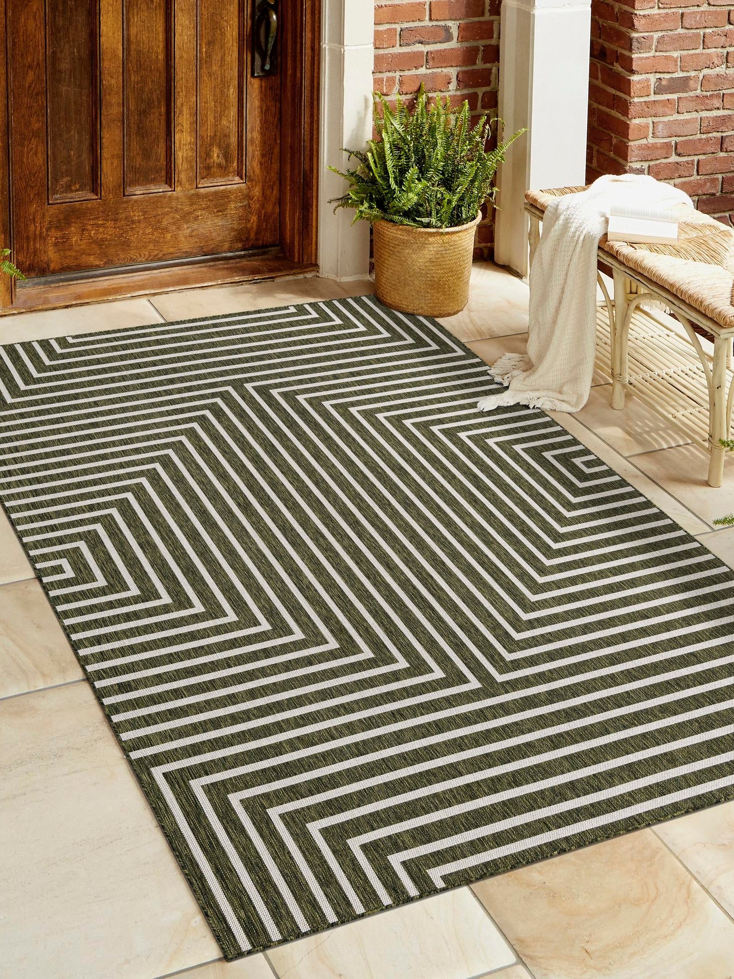 Green 5' 3 x 8' Outdoor Modern Rectangle Area Rug Weather Resistant for Patio, Deck, Terrace, Balcony, Porch 100% Polypropylene Modern Outside Carpet for Sale at Rug Engine