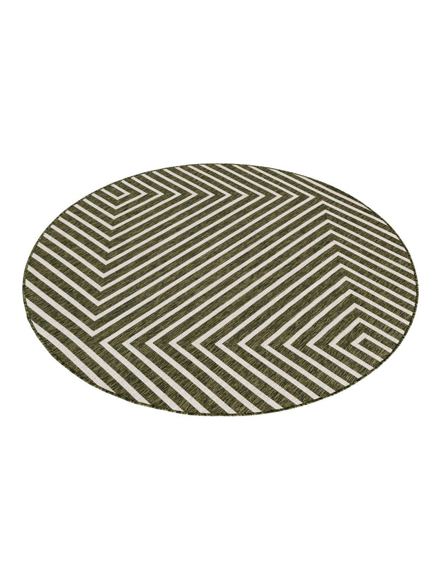 Green 6' 1 x 6' 1 Outdoor Modern Round Area Rug Weather Resistant for Patio, Deck, Terrace, Balcony, Porch 100% Polypropylene Modern Outside Carpet for Sale at Rug Engine
