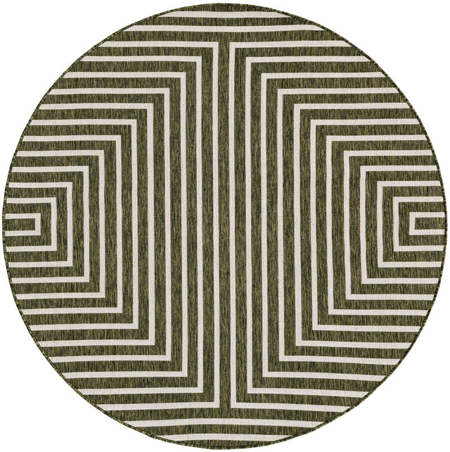 Green 6' 1 x 6' 1 Outdoor Modern Round Area Rug Weather Resistant for Patio, Deck, Terrace, Balcony, Porch 100% Polypropylene Modern Outside Carpet for Sale at Rug Engine