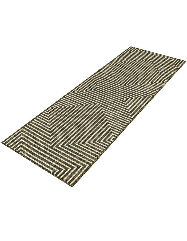Green 2' x 6' 1 Outdoor Modern Runner Area Rug Weather Resistant for Patio, Deck, Terrace, Balcony, Porch 100% Polypropylene Modern Outside Carpet for Sale at Rug Engine