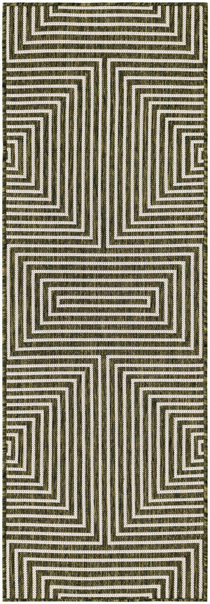 Green 2' x 6' 1 Outdoor Modern Runner Area Rug Weather Resistant for Patio, Deck, Terrace, Balcony, Porch 100% Polypropylene Modern Outside Carpet for Sale at Rug Engine