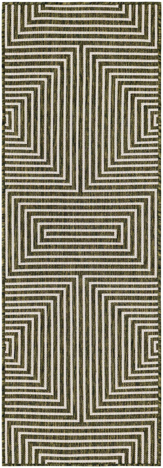 Green 2' x 6' 1 Outdoor Modern Runner Area Rug Weather Resistant for Patio, Deck, Terrace, Balcony, Porch 100% Polypropylene Modern Outside Carpet for Sale at Rug Engine