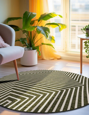 Green 7' 10 x 7' 10 Outdoor Modern Round Area Rug Weather Resistant for Patio, Deck, Terrace, Balcony, Porch 100% Polypropylene Modern Outside Carpet for Sale at Rug Engine