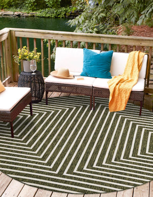 Green 10' x 10' Outdoor Modern Round Area Rug Weather Resistant for Patio, Deck, Terrace, Balcony, Porch 100% Polypropylene Modern Outside Carpet for Sale at Rug Engine