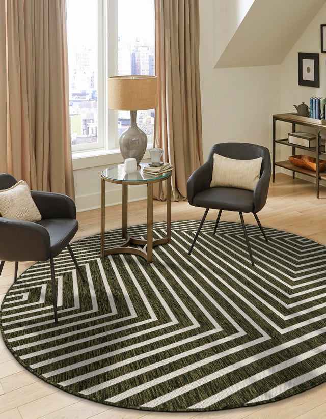Green 6' 1 x 6' 1 Outdoor Modern Round Area Rug Weather Resistant for Patio, Deck, Terrace, Balcony, Porch 100% Polypropylene Modern Outside Carpet for Sale at Rug Engine