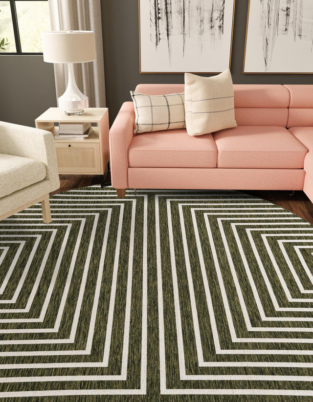 Green 7' 10 x 7' 10 Outdoor Modern Round Area Rug Weather Resistant for Patio, Deck, Terrace, Balcony, Porch 100% Polypropylene Modern Outside Carpet for Sale at Rug Engine