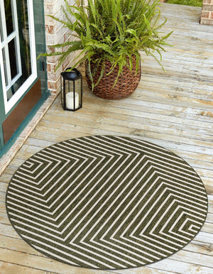 Green 6' 1 x 6' 1 Outdoor Modern Round Area Rug Weather Resistant for Patio, Deck, Terrace, Balcony, Porch 100% Polypropylene Modern Outside Carpet for Sale at Rug Engine