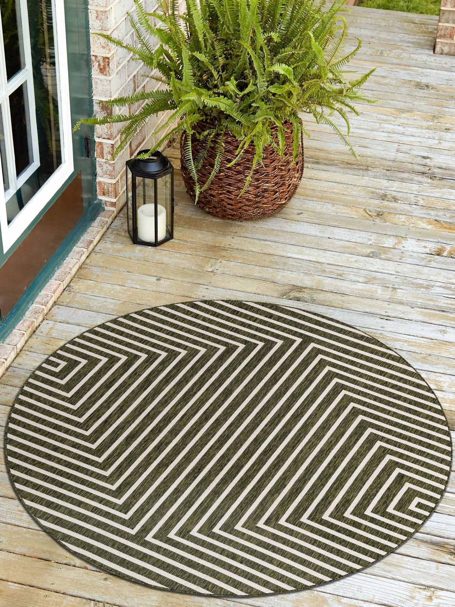 Green 10' x 10' Outdoor Modern Round Area Rug Weather Resistant for Patio, Deck, Terrace, Balcony, Porch 100% Polypropylene Modern Outside Carpet for Sale at Rug Engine