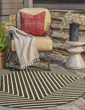 Green 6' 1 x 6' 1 Outdoor Modern Round Area Rug Weather Resistant for Patio, Deck, Terrace, Balcony, Porch 100% Polypropylene Modern Outside Carpet for Sale at Rug Engine