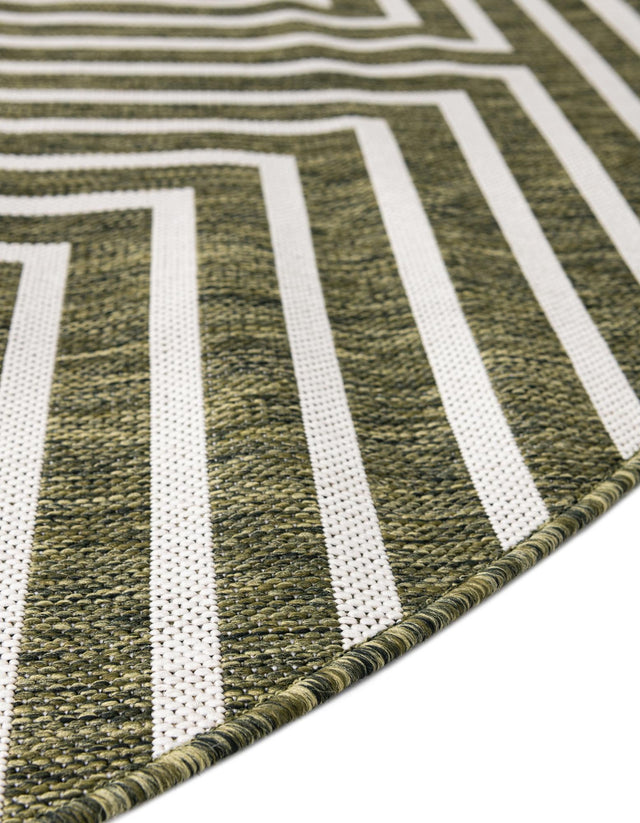 Green 6' 1 x 6' 1 Outdoor Modern Round Area Rug Weather Resistant for Patio, Deck, Terrace, Balcony, Porch 100% Polypropylene Modern Outside Carpet for Sale at Rug Engine