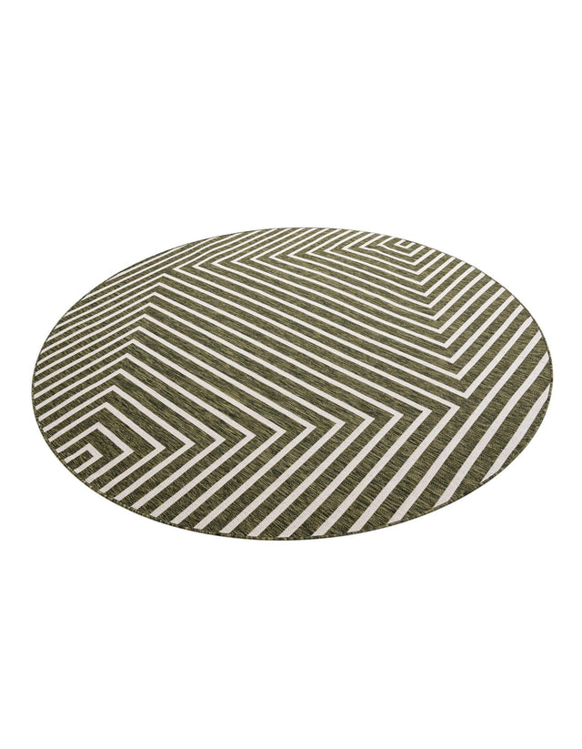 Green 7' 10 x 7' 10 Outdoor Modern Round Area Rug Weather Resistant for Patio, Deck, Terrace, Balcony, Porch 100% Polypropylene Modern Outside Carpet for Sale at Rug Engine