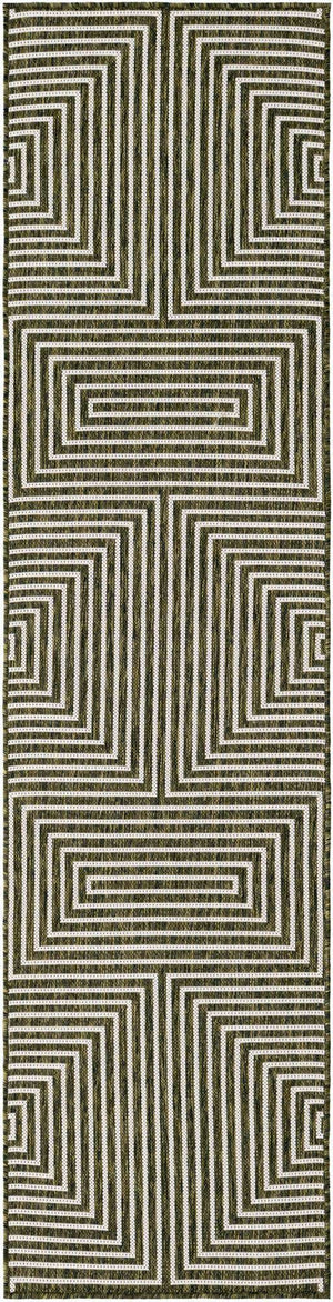 Green 2' x 8' Outdoor Modern Runner Area Rug Weather Resistant for Patio, Deck, Terrace, Balcony, Porch 100% Polypropylene Modern Outside Carpet for Sale at Rug Engine