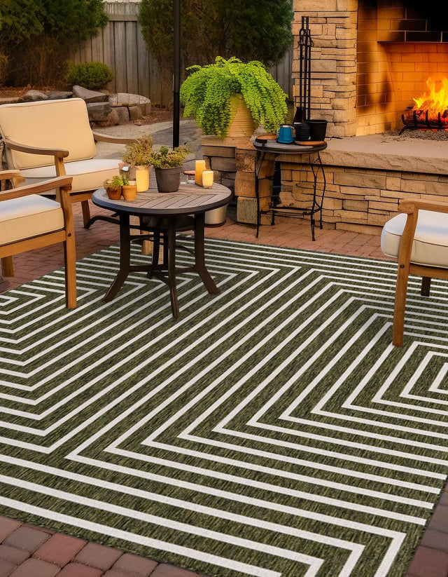 Green 12' x 12' Outdoor Modern Square Area Rug Weather Resistant for Patio, Deck, Terrace, Balcony, Porch 100% Polypropylene Modern Outside Carpet for Sale at Rug Engine
