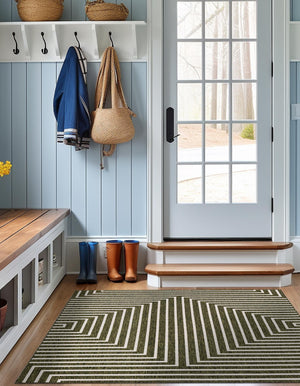 Green 10' x 10' Outdoor Modern Square Area Rug Weather Resistant for Patio, Deck, Terrace, Balcony, Porch 100% Polypropylene Modern Outside Carpet for Sale at Rug Engine
