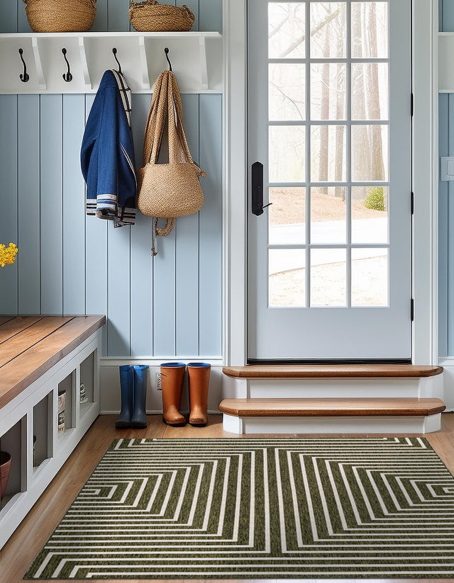 Green 10' x 10' Outdoor Modern Square Area Rug Weather Resistant for Patio, Deck, Terrace, Balcony, Porch 100% Polypropylene Modern Outside Carpet for Sale at Rug Engine