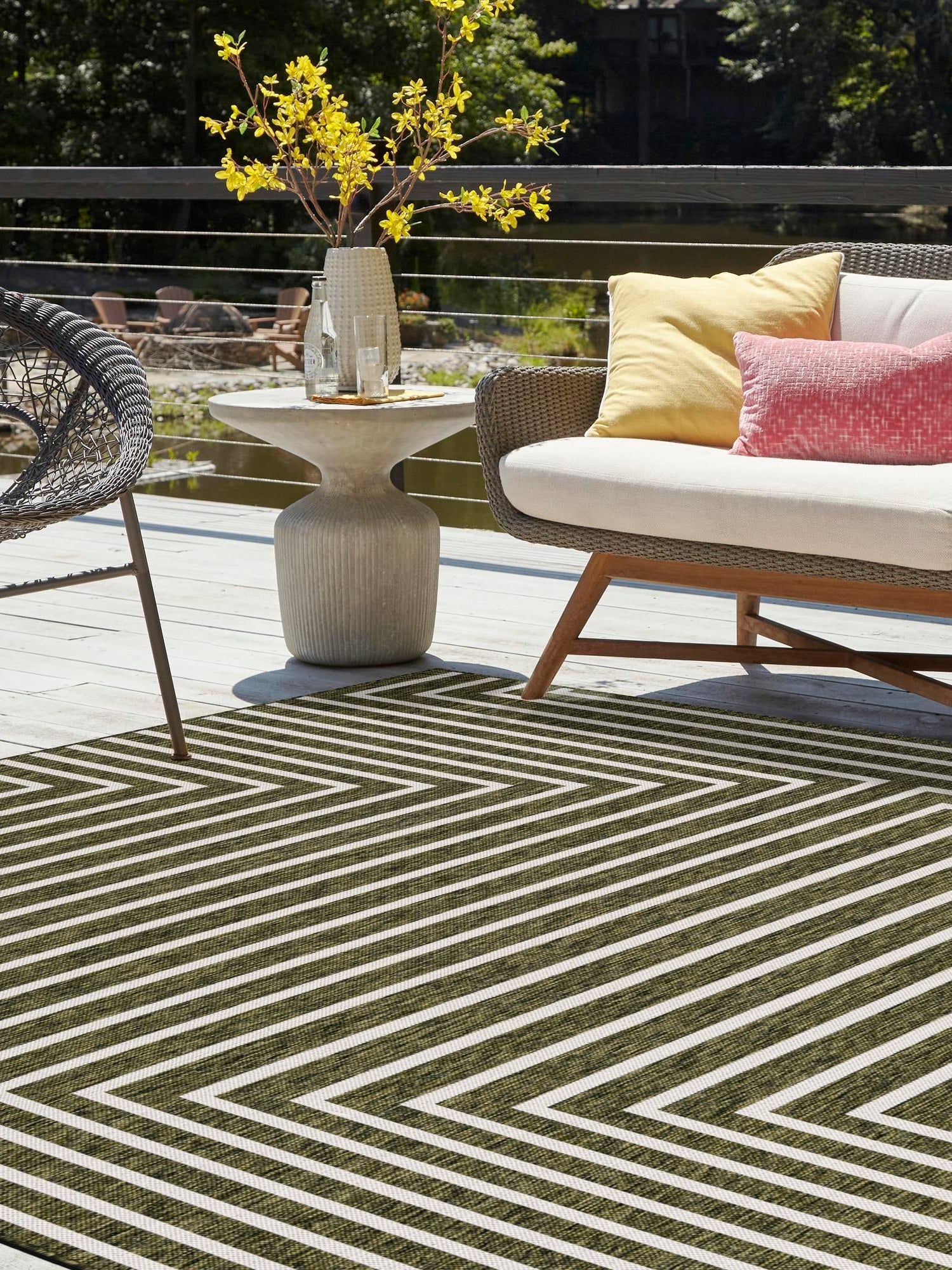 Green 12' x 12' Outdoor Modern Square Area Rug Weather Resistant for Patio, Deck, Terrace, Balcony, Porch 100% Polypropylene Modern Outside Carpet for Sale at Rug Engine