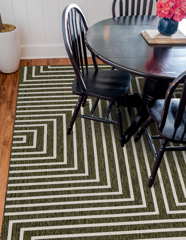 Green 10' x 10' Outdoor Modern Square Area Rug Weather Resistant for Patio, Deck, Terrace, Balcony, Porch 100% Polypropylene Modern Outside Carpet for Sale at Rug Engine