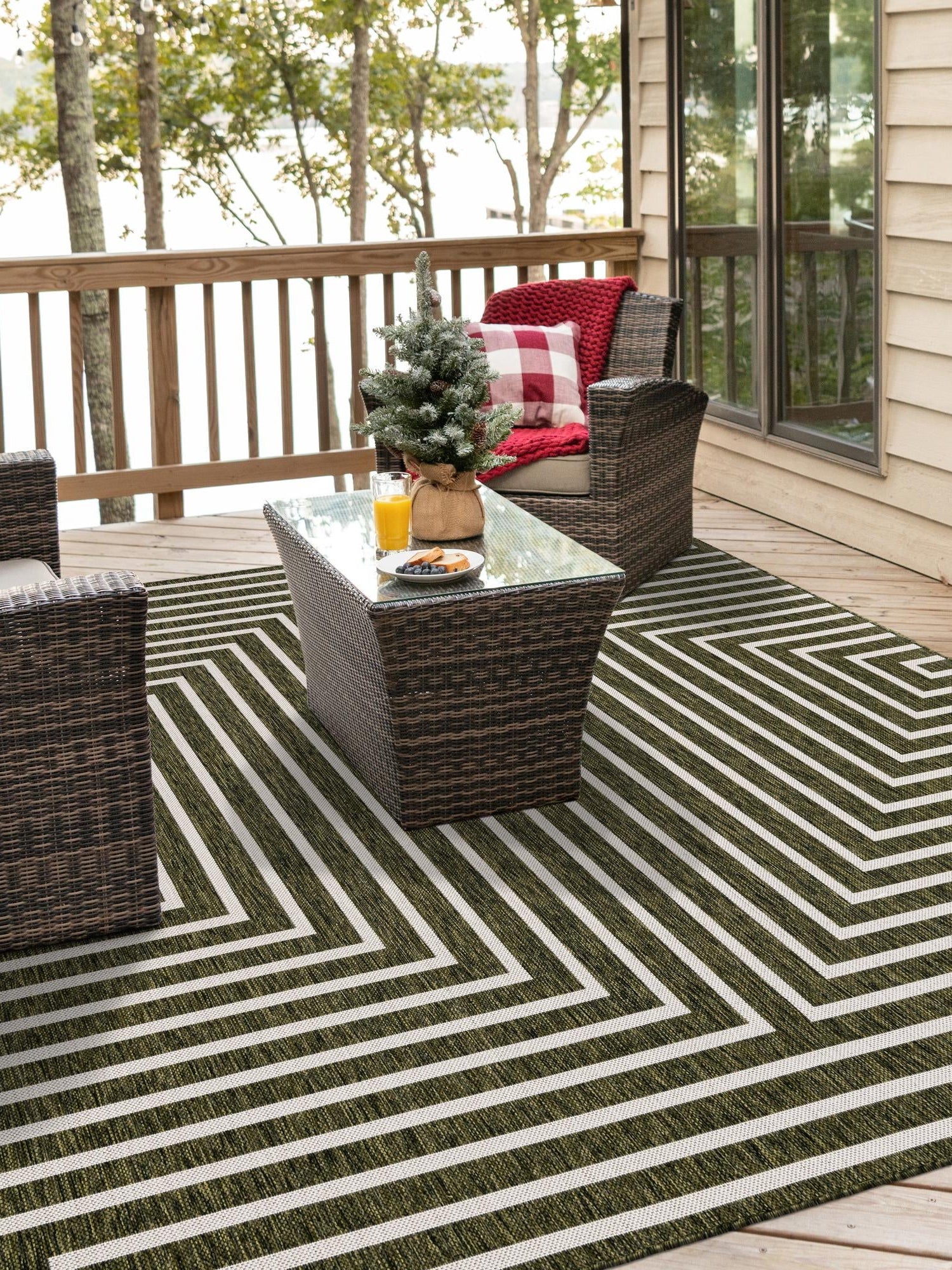 Green 12' x 12' Outdoor Modern Square Area Rug Weather Resistant for Patio, Deck, Terrace, Balcony, Porch 100% Polypropylene Modern Outside Carpet for Sale at Rug Engine