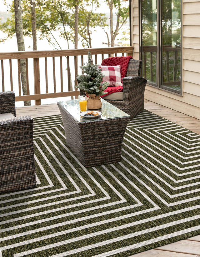 Green 10' x 10' Outdoor Modern Square Area Rug Weather Resistant for Patio, Deck, Terrace, Balcony, Porch 100% Polypropylene Modern Outside Carpet for Sale at Rug Engine