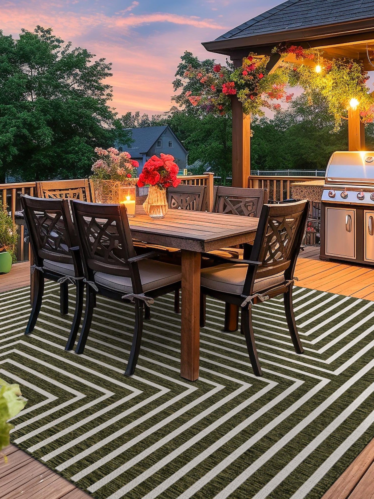 Green 12' x 12' Outdoor Modern Square Area Rug Weather Resistant for Patio, Deck, Terrace, Balcony, Porch 100% Polypropylene Modern Outside Carpet for Sale at Rug Engine