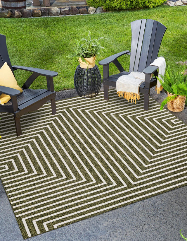 Green 7' 10 x 7' 10 Outdoor Modern Square Area Rug Weather Resistant for Patio, Deck, Terrace, Balcony, Porch 100% Polypropylene Modern Outside Carpet for Sale at Rug Engine