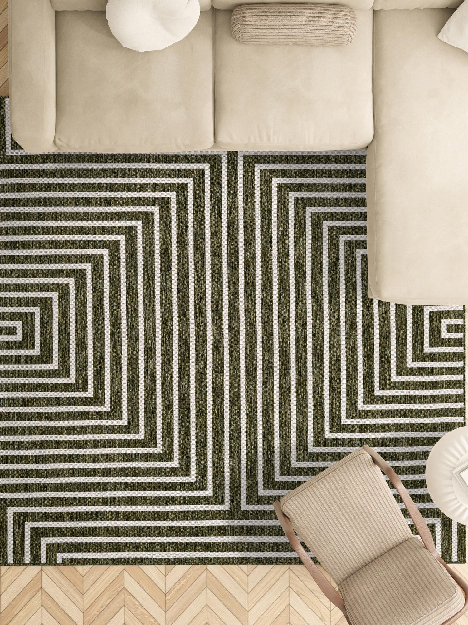 Green 10' x 10' Outdoor Modern Square Area Rug Weather Resistant for Patio, Deck, Terrace, Balcony, Porch 100% Polypropylene Modern Outside Carpet for Sale at Rug Engine