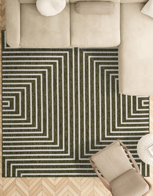Green 10' x 10' Outdoor Modern Square Area Rug Weather Resistant for Patio, Deck, Terrace, Balcony, Porch 100% Polypropylene Modern Outside Carpet for Sale at Rug Engine