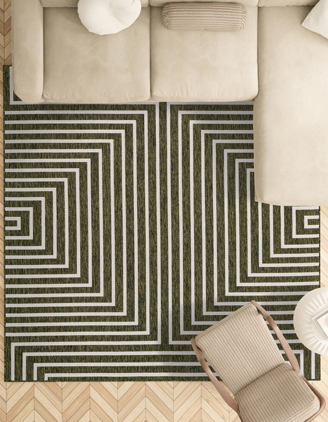Green 10' x 10' Outdoor Modern Square Area Rug Weather Resistant for Patio, Deck, Terrace, Balcony, Porch 100% Polypropylene Modern Outside Carpet for Sale at Rug Engine