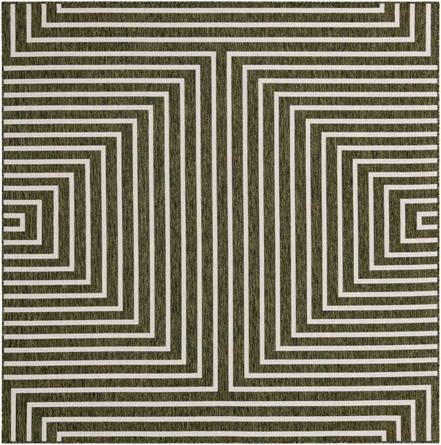 Green 7' 10 x 7' 10 Outdoor Modern Square Area Rug Weather Resistant for Patio, Deck, Terrace, Balcony, Porch 100% Polypropylene Modern Outside Carpet for Sale at Rug Engine