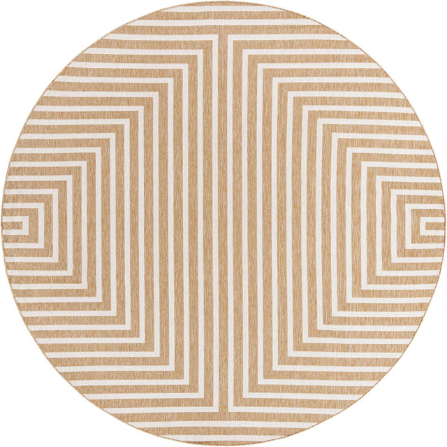 Taupe 10' x 10' Outdoor Modern Round Area Rug Weather Resistant for Patio, Deck, Terrace, Balcony, Porch 100% Polypropylene Modern Outside Carpet for Sale at Rug Engine