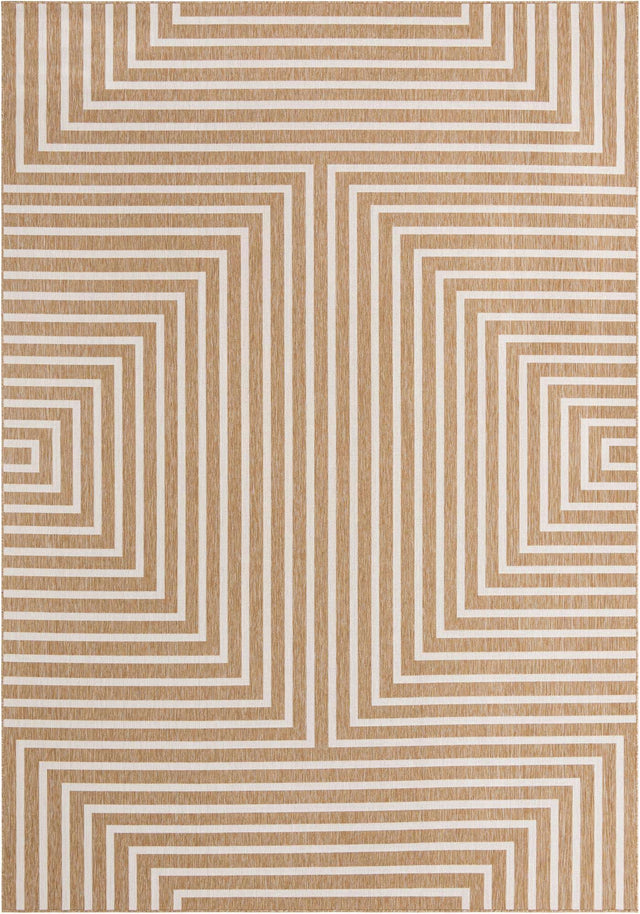 Taupe 10' x 14' 1 Outdoor Modern Rectangle Area Rug Weather Resistant for Patio, Deck, Terrace, Balcony, Porch 100% Polypropylene Modern Outside Carpet for Sale at Rug Engine